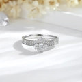 Elegant 14K gold plated zircon cluster flower ring with sparkling full pavé band for women - US 7 / Silver