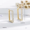 Macro view of gold-plated rectangular hoop earrings with AAA zircon inlay and measurements - Gold (EH549)