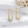 Detailed view of gold rectangle earrings with AAA zircon inlay, 1.9cm height size specs - Gold (EH550)