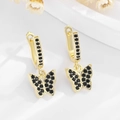 Elegante 14K vergulde vlinder oorringen met sprankelende zwarte zirkonia steentjes - Goud Zwarte Zirkonia (EH789)
