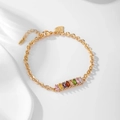 Elegant gold plated bracelet with eight marquise cut rainbow gemstones and adjustable heart tag - Gold Chain Colorful