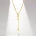Gold-plated Y-shaped necklace with letter C pendant and tassel cuboid charm - Letter C