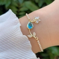 Elegante 18K vergulde armband met blauwe zirkoon en vlinder- en bloemontwerp - Zeeblauwe Hoofdsteen Tulp Stijl (4)