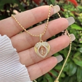 Detail of 18K gold-plated heart pendant with letter R and sparkling cubic zirconia stones - 18K Gold / Gold R