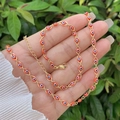 Detail of 18K gold-plated Evil Eye necklace and bracelet set with colorful eye beads - Necklace And Bracelet / Red