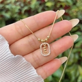 18K gold plated letter E pendant necklace with zircon stones on a gold box chain - Gold E