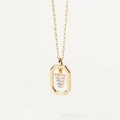 Detail of 18K gold plated octagonal pendant with micro-paved crystal letter V charm - Letter V