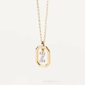 Detail of gold octagon pendant necklace with micro-paved diamond letter Z on a slim chain - Letter Z