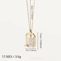 Detail of gold-plated square pendant necklace with crystal letter B and size dimensions - Letter B