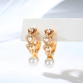 Gold-plated triple heart drop earrings with sparkling zircons and round pearls - Triple Heart Design (EH870)
