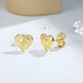 Minimalist gold-plated brass heart stud earrings with starburst engraving and matte finish - Radial Star Heart Style (EH944)