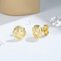 Macro shot of gold-plated round stud earrings featuring starburst texture and matte finish - Star Texture Spherical Round Style (EH947)