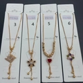 Four elegant stainless steel gold necklaces with colorful zircon butterfly and floral charms - Geometric Square Rhinestone Style (3)