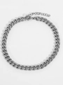 Detail of silver Cuban link anklet with adjustable lobster clasp on white background - Curb Chain / Silver