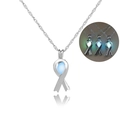 Luminous ribbon necklace in silver metal showing daylight look and glowing effect in dark - Ribbon Shape (NY217-NY219) / Sky Blue