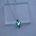 Luminous heart necklace with best mom engraving and blue glowing stone on silver chain - Heart Best Mom-Blue Green Glow