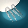 Elegant silver tassel earrings with crystal butterfly studs and dangling fine chains - U-Shaped Arch Bridge Tassel Style (NE1307)
