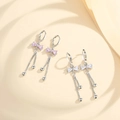 Elegante vergoldete Schleifenohrringe mit funkelnden Zirkonia-Fransen für Damen - Silber Weißer Strass