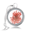 Collana in argento fatta a mano con ciondolo rotondo e un vero fiore secco rosso - Fiore Secco Rosso (NH094)