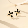 Pendientes de cruz bañados en oro con piedras negras en forma de gota y microcuentas - Pendientes de Cruz / Oro Circonita Negra