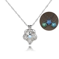 Luminous turtle flower pendant necklace with glowing green bead in silver finish - Plum Blossom Shape (NY223-NY225) / Sky Blue