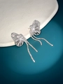 Elegant silver butterfly long tassel earrings with sparkling rhinestones and hollow wings - Hollow Zirconia Butterfly Tassel Style (NE1297)