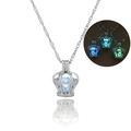 Luminous turtle pendant necklace with a blue glowing bead in silver crown setting - Crown Shape (NY238-NY240) / Sky Blue