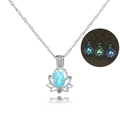 Leuchtende Lotus-Halskette in Silberoptik mit blau leuchtender Perle für Damen - Lotusform (NY055-NY057)
