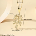 Golden punk Caravaca cross pendant necklace with angels and AAA cubic zirconia stones - Gold Style (XL065)