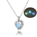 Leuchtendes Herz-Medaillon-Halskette mit blauer Glühperle und silberner Kette - Herzkäfig mit Strass (NY062-NY064)
