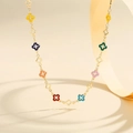 Chic gold-plated clover necklace with colorful enamel charms for a stylish layered look - Gold (PXL236)