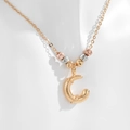 Gold letter C pendant necklace with colorful textured beads on simple white background - Letter C