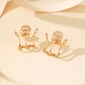 Three-claw gold-plated earrings with clear round diamonds and yellow marquise gems - Champagne (EH1235)
