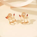 Gold plated earrings with micro-set zircon heart studs and red gemstone claw pendants - Red (EH1236)