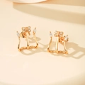 Detail van vergulde strik-ear cuffs met ronde en marquise geslepen zirkoon - Wit (EH1241)