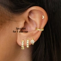Five-piece gold ear cuff and stud set with zircon crystals for women stylish look - 24K / Gold