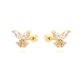 Détail de boucles d'oreilles papillon en argent S925 doré avec zircons étincelants - Style Papillon Blanc Doré