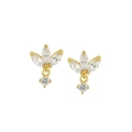 Élégantes boucles d'oreilles dorées avec zircons taille marquise sur fond blanc - 24K / Or - Zirconia Clair