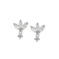Gros plan détaillé de boucles d'oreilles argentées avec zircon en forme de feuille et pendentifs - 24K / Argent - Zirconia Clair