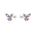 Détail des boucles d'oreilles papillon en argent S925 avec zircon violet et fermoir boule - Style Papillon Violet Argenté