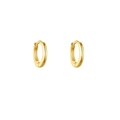 Detailed view of polished gold huggie hoop earrings with a secure clasp closure - Huggie Hoop (JQH0086-GG) / Gold