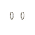 Detail showing polished silver-tone U-shaped earrings with reflective smooth finish - Huggie Hoop (JQH0086-SS)