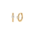 Detailed view of beaded gold hoop earrings featuring clear round cubic zirconia stones - Beaded Zirconia Hoop Earrings (W80177) / Gold