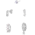 Set di 5 orecchini e ear cuff in argento con zirconi e pendenti a forma di spilla - Stile Combo Multistrato / 24k / Argento