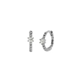 Close-up of S925 sterling silver hoop earrings with bubble texture and round zircon - Beaded Zirconia Hoop Earrings (W80177) / Silver