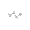Close-up of polished silver butterfly cartilage earrings with secure screw ball backings - Butterfly Screw Back Ear Bone Stud (JQH0265-SS) / Silver