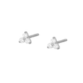 Detail of silver clover stud earrings featuring three brilliant-cut cubic zirconia stones - Three-Petal Flower Studs (W80076) / Silver