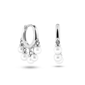 Elegante zilveren oorringen met vijf hangende witte parels voor een minimalistische look - 24K / Zilver (JQH0255-SS)