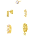 Set di cinque orecchini dorati in zircone con borchie e clip con pietre marquise - Stile Combo Multistrato / 24k / Oro