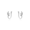 Detailed view of silver U-shaped ear clips with zircon leaf design for non-pierced ears - Rhinestone Leaf Style (JQH0176-SS) / Silver